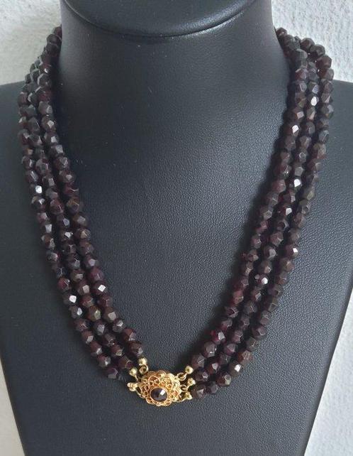 Halsketting - 14 karaat Geel goud - Facet geslepen Granaat, Sieraden, Tassen en Uiterlijk, Kettingen