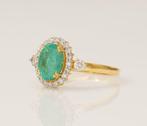 Statement ring - 14 karaat Geel goud - 1.43ct. tw. Smaragd -, Sieraden, Tassen en Uiterlijk, Antieke sieraden