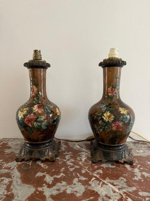 Lamp (2) - Aardewerk, Brons - Set oude lampen, Antiek en Kunst, Curiosa en Brocante