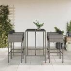 vidaXL 5-delige Tuinbarset met kussens poly rattan grijs, Verzenden, Nieuw, Rotan, 4 zitplaatsen