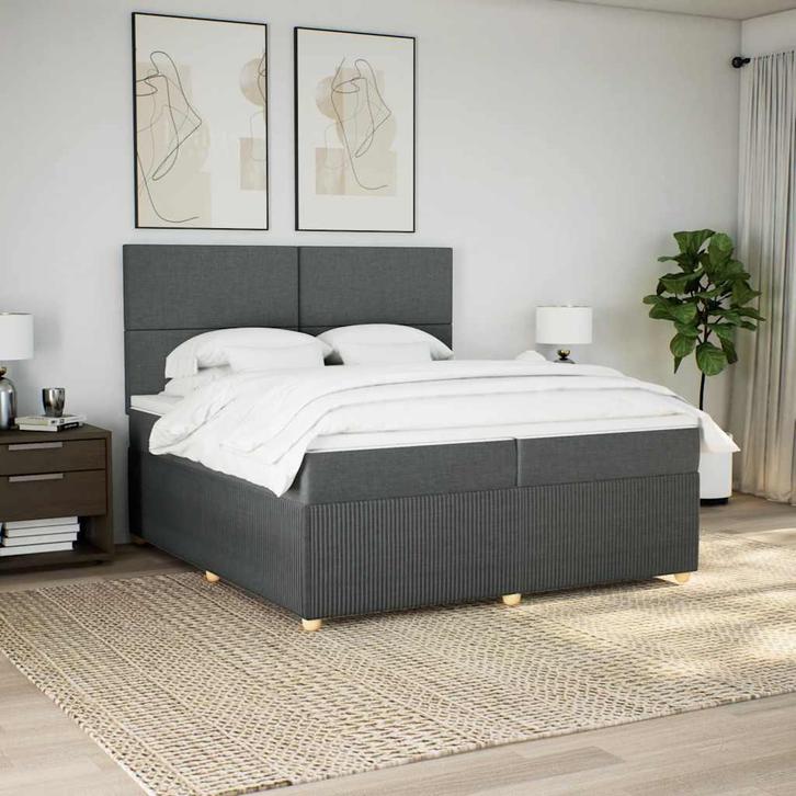 vidaXL Boxspring met matras stof donkergrijs 200x200 cm, Huis en Inrichting, Slaapkamer | Bedden, Overige maten, 200 cm, Grijs