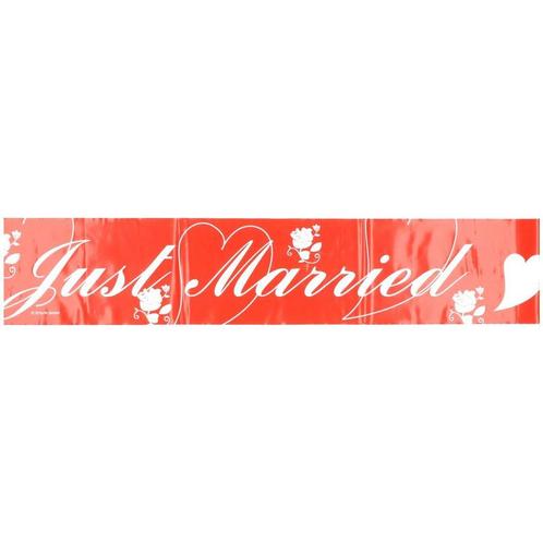 Rood afzetlint Just Married 6 meter - Bruiloft versiering, Hobby en Vrije tijd, Feestartikelen, Verzenden