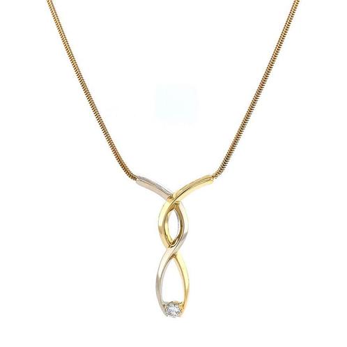 Gouden slang collier met diamant 42.5 cm 18 krt, Sieraden, Tassen en Uiterlijk, Kettingen, Wit, Zo goed als nieuw, Met hanger