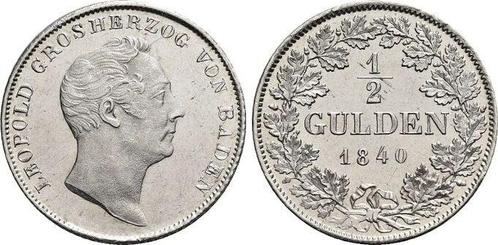 1/2 Gulden 1840 Baden-durlach Leopold 1830-1852, Postzegels en Munten, Munten | Europa | Niet-Euromunten, Verzenden