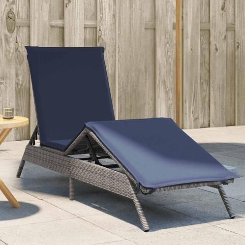 vidaXL Ligstoel met kussen grijs polyrotan, Tuin en Terras, Ligbedden, Nieuw, Verzenden