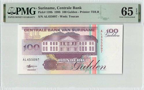 1998 Suriname P 139b 100 Gulden Pmg 65 Epq, Postzegels en Munten, Bankbiljetten | Europa | Niet-Eurobiljetten, Verzenden