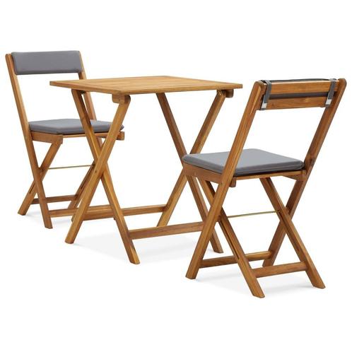 vidaXL 3-delige Bistroset inklapbaar met kussens massief, Tuin en Terras, Tuinsets en Loungesets, Nieuw, 2 zitplaatsen, Hout, Verzenden