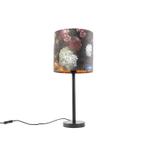 Romantische tafellamp zwart met bloemen kap 25 cm - Simplo, Huis en Inrichting, Lampen | Tafellampen, Nieuw, Overige materialen