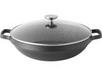 BergHOFF Chinese wok - 32 cm - PFAS-vrij met deksel - Zwart, Verzenden, Zo goed als nieuw