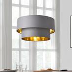 Design hanglamp Lopar metaal en stof E27 Ø40 grijs en goud, Nieuw, Verzenden
