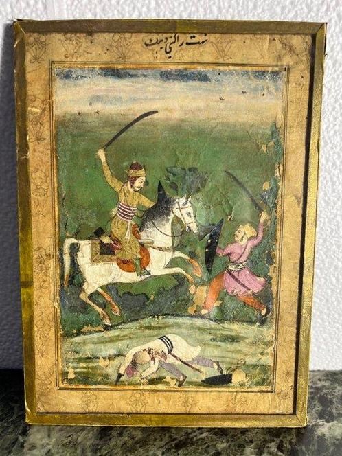Miniatuur van een wit paard en harnas duidt op adel of, Antiek en Kunst, Kunst | Niet-Westerse kunst