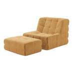 Fauteuil met voetenbank Koskyvn geel [en.casa], Huis en Inrichting, Fauteuils, Verzenden, Nieuw