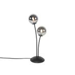 Moderne tafellamp zwart 2-lichts met smoke glas - Athens, Huis en Inrichting, Lampen | Tafellampen, Nieuw, Glas, Landelijk, Minder dan 50 cm