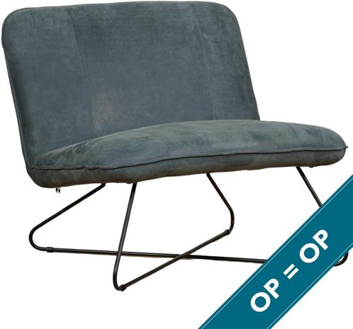 - Kenia leer Blauw | Maand actie, Huis en Inrichting, Fauteuils, 75 tot 100 cm, 75 tot 100 cm, Nieuw, Leer, Ophalen of Verzenden