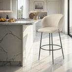 Barkruk Luana, met rugleuning, fluweellook - crème/zwart, Se, Verzenden, Nieuw