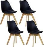 WOLTU 4 Eetkamerstoelen - Kunstleer en massief hout - Zwart, Verzenden, Nieuw