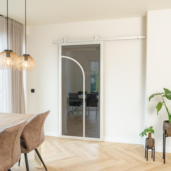 Stalen Schuifdeur - Wit - 2 Vlaks rond - Rook glas, Doe-het-zelf en Verbouw, Kozijnen en Schuifpuien, Inclusief glas, Nieuw, Metaal