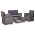 vidaXL 4-delige Loungeset met kussens poly rattan grijs, 3 zitplaatsen, Nieuw, Loungeset, Verzenden