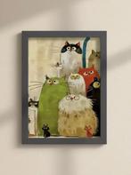 Canvas Poster 30 x 40 Kleurrijke Grappige Katten Familie, Huis en Inrichting, Woonaccessoires | Wanddecoraties, Ophalen of Verzenden