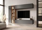 Meubella | Wandmeubel grijs eiken Set boekenkast TV-Meubel, Huis en Inrichting, Kasten | Wandmeubels, Verzenden, Nieuw, 150 tot 200 cm
