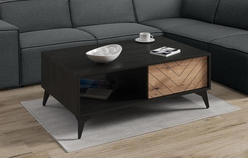 Salontafel Eiken zwart opberglade 104x68x40 cm, Huis en Inrichting, Tafels | Salontafels, 100 tot 150 cm, Nieuw, Minder dan 50 cm