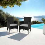 2 Wicker tuinstoelen met 4 kussenhoezen - zwart/beige, Verzenden, Nieuw