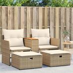 vidaXL Tuinbank 2-zits met voetenbanken poly rattan beige, Verzenden, Nieuw, Rotan