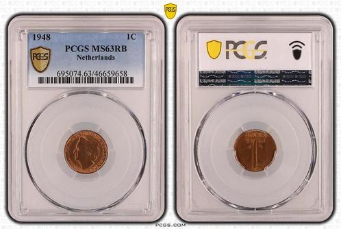 Koningin Wilhelmina 1 cent 1948 MS63 RB PCGS gecertificeerd, Postzegels en Munten, Munten | Nederland, Losse munt, Verzenden