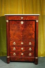 Secrétaire à abattant - Mahonie, Messing, Marmer, Leder -, Antiek en Kunst