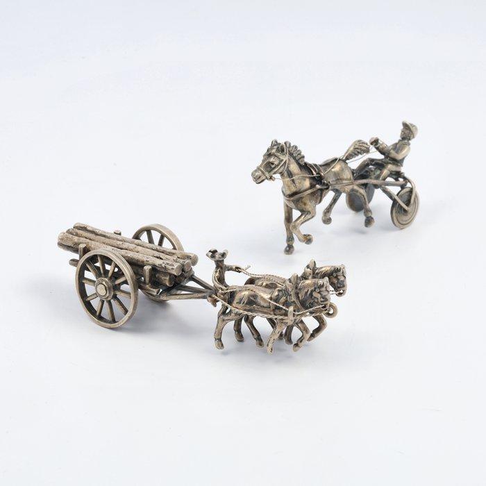 Sulky en Bomenkar - Miniatuur figuur (2) - .835 zilver, Antiek en Kunst, Antiek | Goud en Zilver