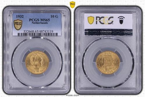 Gouden Wilhelmina 10 gulden 1932 MS65 PCGS gecertificeerd, Postzegels en Munten, Munten | Nederland, Losse munt, 10 gulden, Koningin Wilhelmina