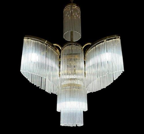 Plafondlamp - Glas, Messing - Kroonluchter in watervalvorm, Antiek en Kunst, Curiosa en Brocante