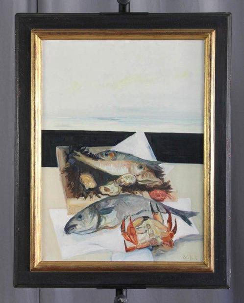 Arthur Van Hecke (1924-2003) - Nature morte aux poissons, Antiek en Kunst, Kunst | Schilderijen | Klassiek