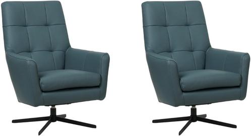 Blauwe leren moderne draaistoels - Toledo Leer Whale (blauw, Huis en Inrichting, Fauteuils, 75 tot 100 cm, 75 tot 100 cm, Nieuw