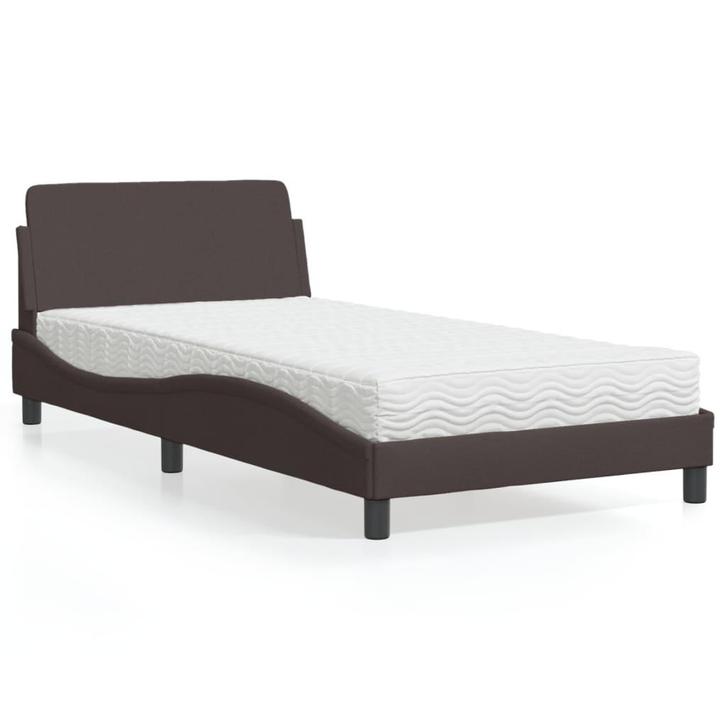 vidaXL Bed met matras Dover stof donkerbruin 100x200 cm, Huis en Inrichting, Slaapkamer | Bedden, 100 cm, 200 cm, Bruin, Eenpersoons