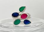 925 Zilver - Robijn - Saffier - Smaragd - Ring, Verzamelen, Mineralen en Fossielen