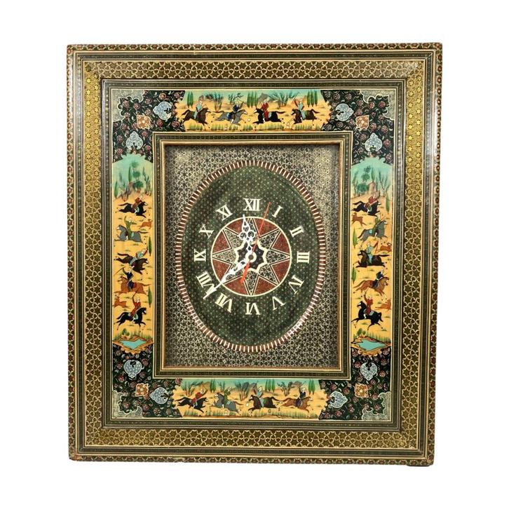 Klok - Perzische taferelen - hout, Antiek en Kunst, Antiek | Overige Antiek