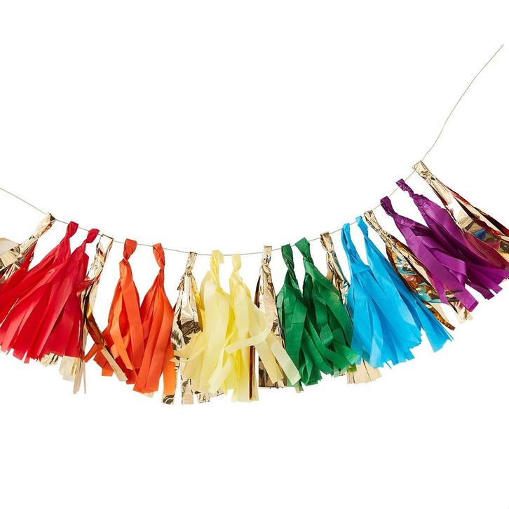 Regenboog Tassel Slinger 1,5m, Hobby en Vrije tijd, Feestartikelen, Nieuw, Verzenden
