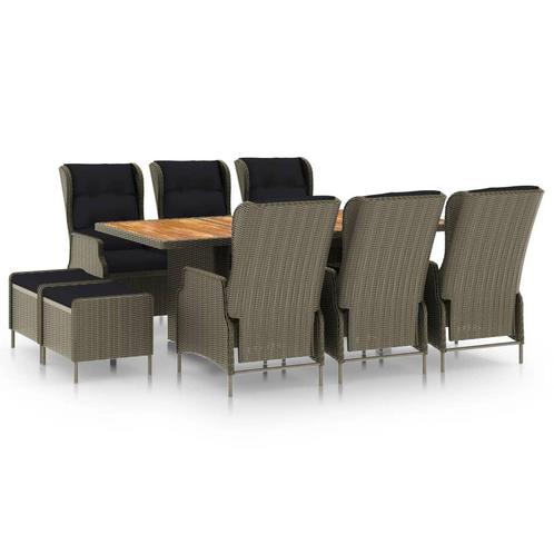 vidaXL 9-delige Tuinset met kussens poly rattan bruin, Tuin en Terras, Tuinsets en Loungesets, Tuinset, Nieuw, 8 zitplaatsen, Rotan