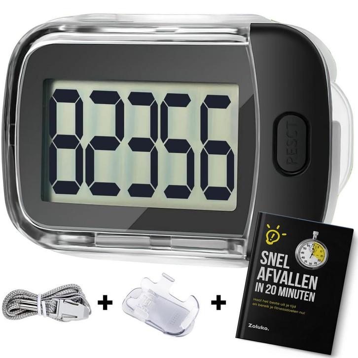 Zoluko Stappenteller - Met Clip, Draagkoord en E-book, Sport en Fitness, Loopsport en Atletiek, Overige sporten, Snelheids- of Stappenmeter