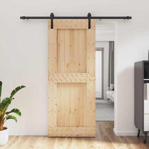 vidaXL Schuifdeur met beslag 85x210 cm massief grenenhout, Doe-het-zelf en Verbouw, Deuren en Horren, Nieuw, Verzenden