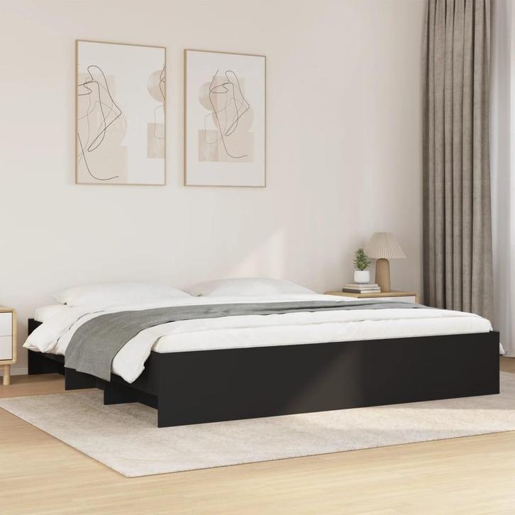 vidaXL Bedframe zonder matras 180x200 cm spaanplaat zwart, Huis en Inrichting, Slaapkamer | Bedden, 80 cm, 200 cm, Zwart, Eenpersoons
