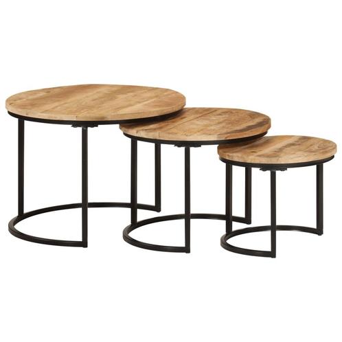 vidaXL Tafeltjesset 3 st massief ruw mangohout, Huis en Inrichting, Tafels | Salontafels, Nieuw, Overige houtsoorten, Verzenden