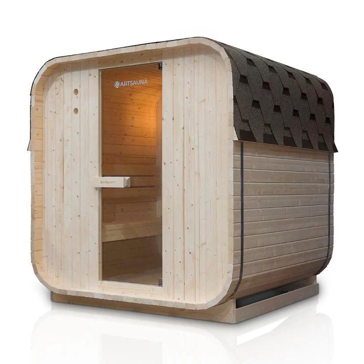 Vierkante Barrelsauna Nolvik - Incl. Toebehoren - 180x185 x1, Sport en Fitness, Sauna, Nieuw, Verzenden
