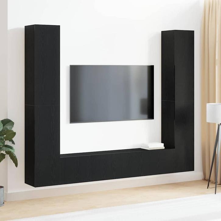 vidaXL 6-delige TV-kast set - Wandgemonteerd, Zwart, Huis en Inrichting, Kasten | Televisiemeubels, Nieuw, Eikenhout, Minder dan 100 cm