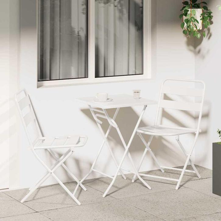 vidaXL Tuin Bistro Set 3 pcs Wit Staal, Tuin en Terras, Tuinsets en Loungesets, Nieuw, Rvs, Verzenden