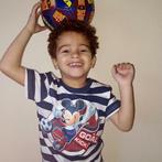 Mickey Mouse Tshirt Blauw Gestreept Voetbal-Maat 128, Kinderen en Baby's, Kinderkleding | Overige, Nieuw, Verzenden