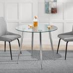 [en.casa] Glazen tafel Humppila rond 75x80 cm chroom en tran, Verzenden, Nieuw