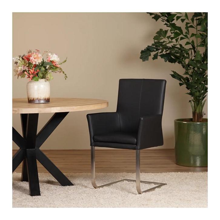 Set van 4 zwarte leren eetkamerstoelen Nina, Huis en Inrichting, Stoelen, Eén, Nieuw, Leer, Ophalen of Verzenden