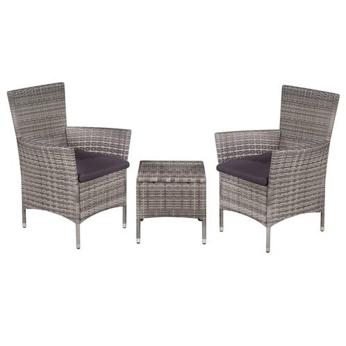vidaXL 3-delige Bistroset poly rattan grijs, Tuin en Terras, Tuinsets en Loungesets, Nieuw, 3 zitplaatsen, Rotan, Verzenden